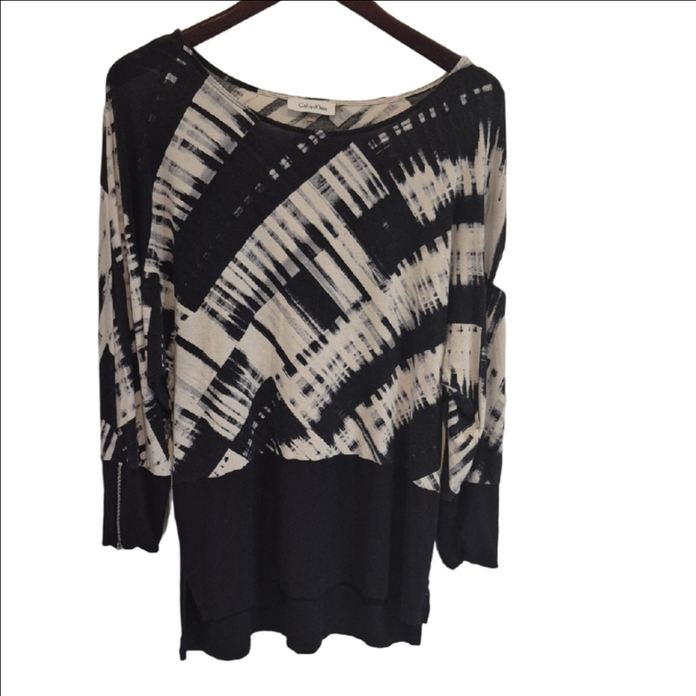 Calvin Klein Black and White Abstract Print Tunic Top